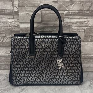 Michael Kors Laila Medium Satchel Black/Silver Metallic Logo
